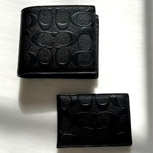 Men’s Coach Compact Id Wallet In Signature Leather (Embossed Black Leather)